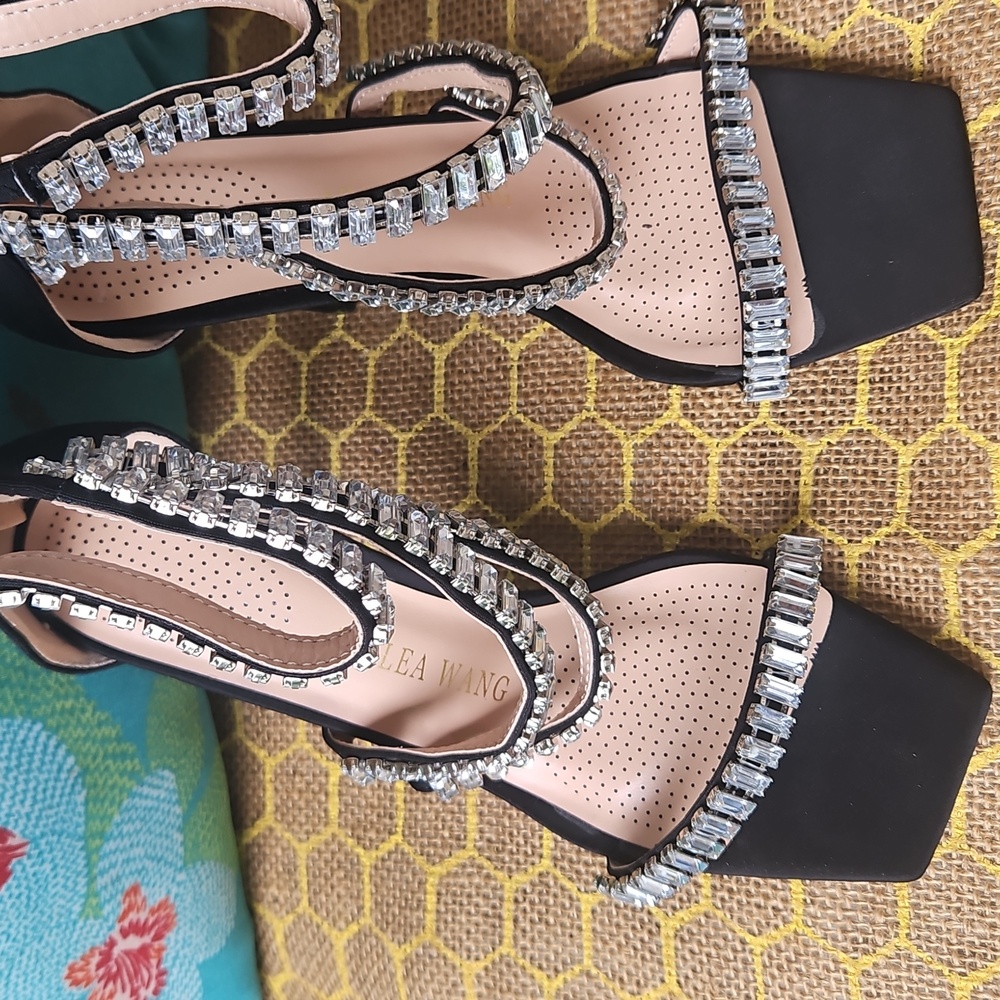 Azalea Wang Black Crystal Rhinestone Stiletto Heels - Picture 3 of 6